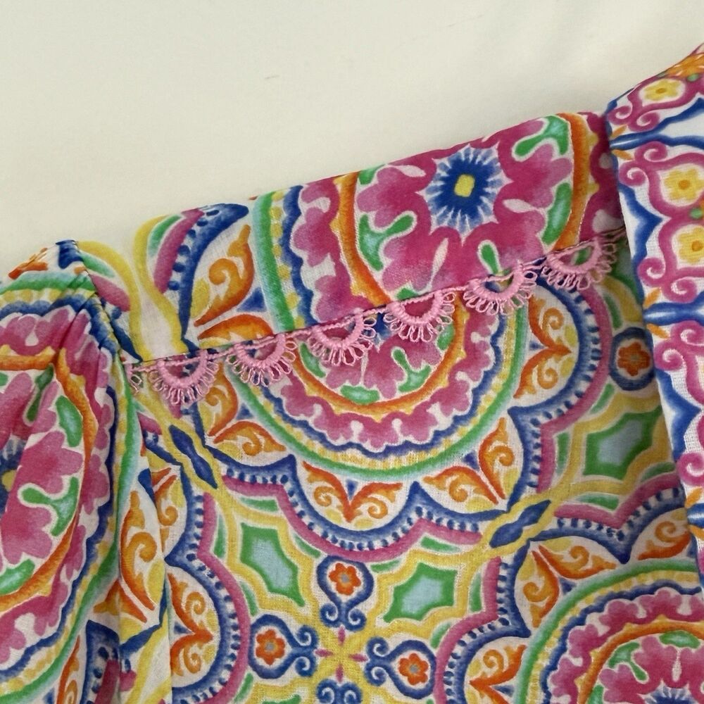 Hale Bob Trinia Medallion Print Cotton Button Front Blouse Bishop Sleeves Size S - Picture 5 of 13
